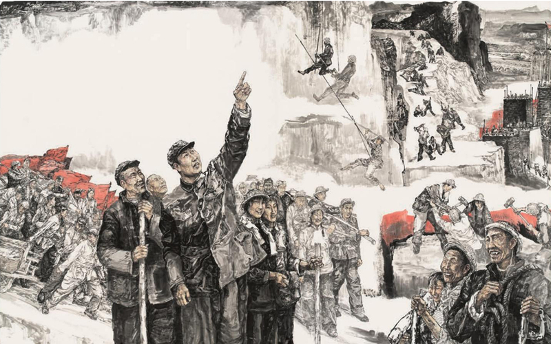 169評(píng)委-袁汝波《紅旗渠》中國(guó)畫(huà) 215x347cm_副本.jpg