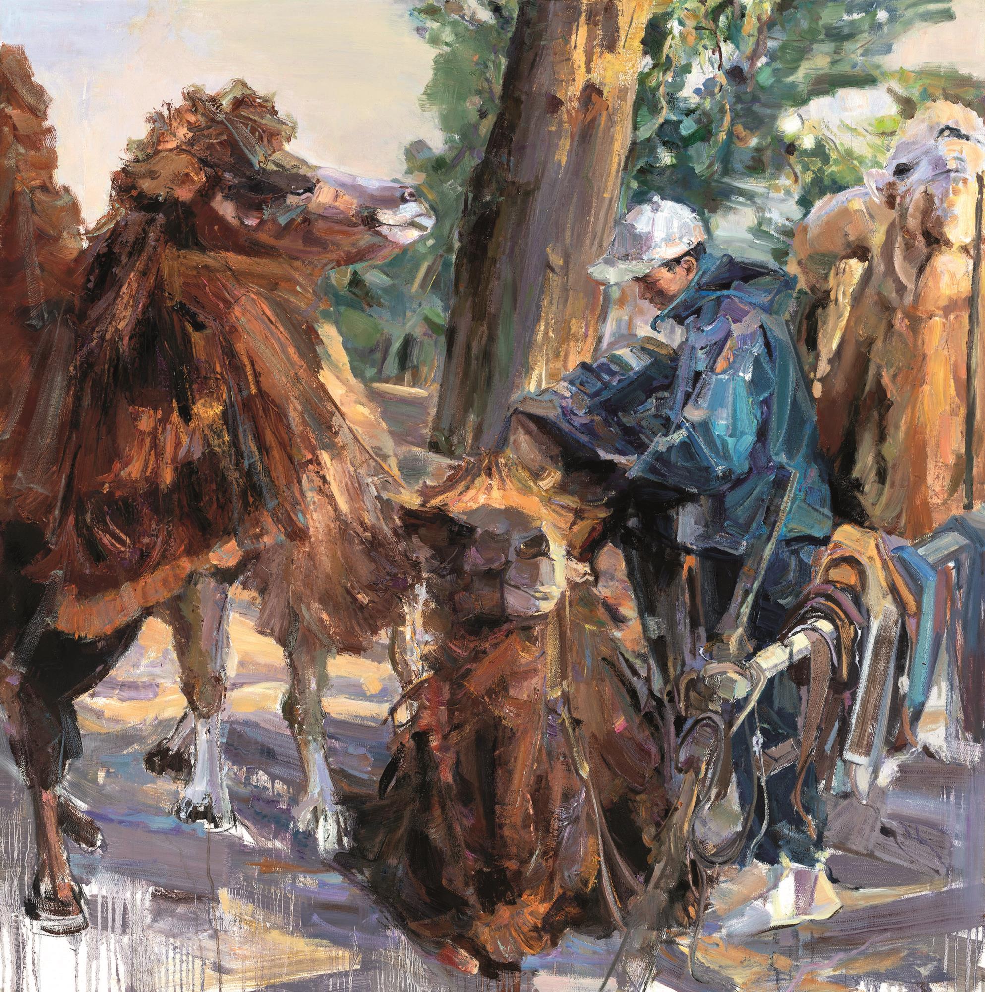 孔霞 胡楊林下 140cm×140cm 油畫.jpg